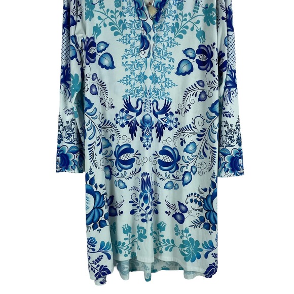 NWT Johnny Was Farrow Swing Polo Dress Botanical Print Blue White Size L - Picture 4 of 7